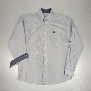 Cinch Pearl Snap Shirt Mens Large Black Striped Contrast Cuffs Western Wear L/S